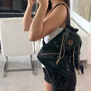 Women Vintage Kipling small navy and light brown backpack  monkey still attached